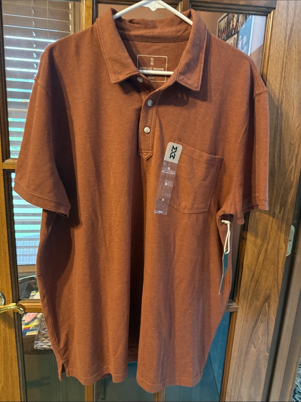 NWT Mutual Weave Short Sleeve Polo Shirt Copper Brown Heather Men’s Size XL
